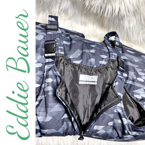 EDDIE BAUER POWDER SEARCH SKI BIB GRAY GEOMETRIC WINTER INSULATED, YOUTH MEDIUM - Picture 9 of 16